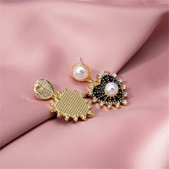 Cubic Zirconia & Pearl Enamel 18K Gold-Plated Heart Drop Earrings