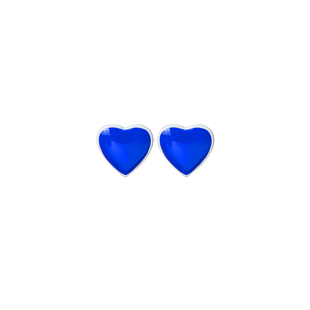 Blue Enamel and Silver-Plated Heart Stud Earrings, silver stud earrings for women, everyday style, side view