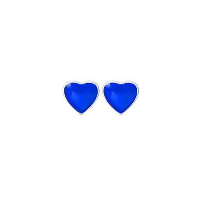 Blue Enamel and Silver-Plated Heart Stud Earrings, silver stud earrings for women, everyday style, side view