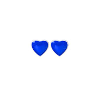 Blue Enamel & Silver-Plated Heart Stud Earrings