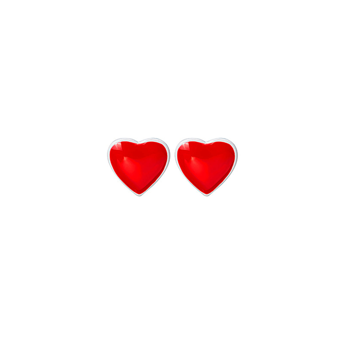 Red Enamel & Silver-Plated Heart Stud Earrings