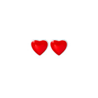 Red Enamel & Silver-Plated Heart Stud Earrings