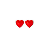 Red Enamel & Silver-Plated Heart Stud Earrings