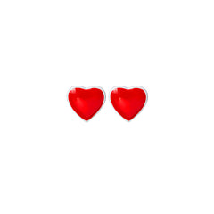 Red Enamel & Silver-Plated Heart Stud Earrings