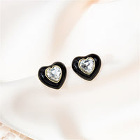 Black Enamel & Crystal 18k Gold-Plated Heart Stud Earrings