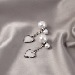 Pearl & Silver-Plated Heart Drop Ear Jackets