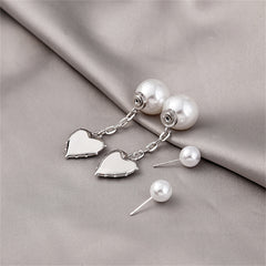 Pearl & Silver-Plated Heart Drop Ear Jackets