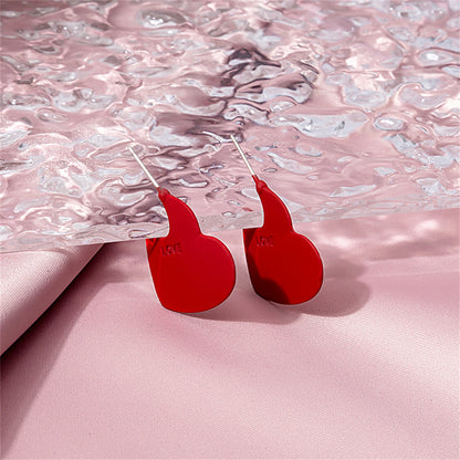 Red Enamel and Silver-Plated 'Love' Heart Huggie Earrings, silver huggie earrings, elegant gift for her, side view
