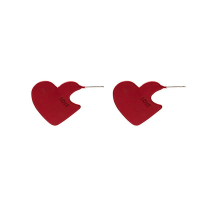 Red Enamel and Silver-Plated 'Love' Heart Huggie Earrings, silver huggie earrings, elegant gift for her, styled look