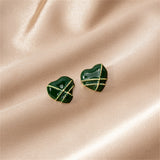 Green Enamel & 18k Gold-Plated Striped Heart Stud Earrings