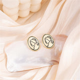 Pearl & 18k Gold-Plated Portrait Oval Stud Earrings