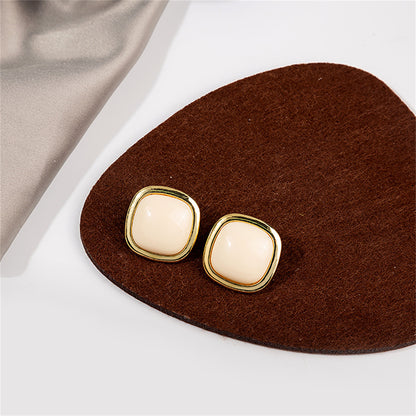 Cream Resin and 18K Gold-Plated Square Stud Earrings, gold stud earrings for women, botanical inspired, lifestyle look