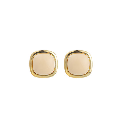 Cream Resin and 18K Gold-Plated Square Stud Earrings, gold stud earrings for women, botanical inspired, styled look