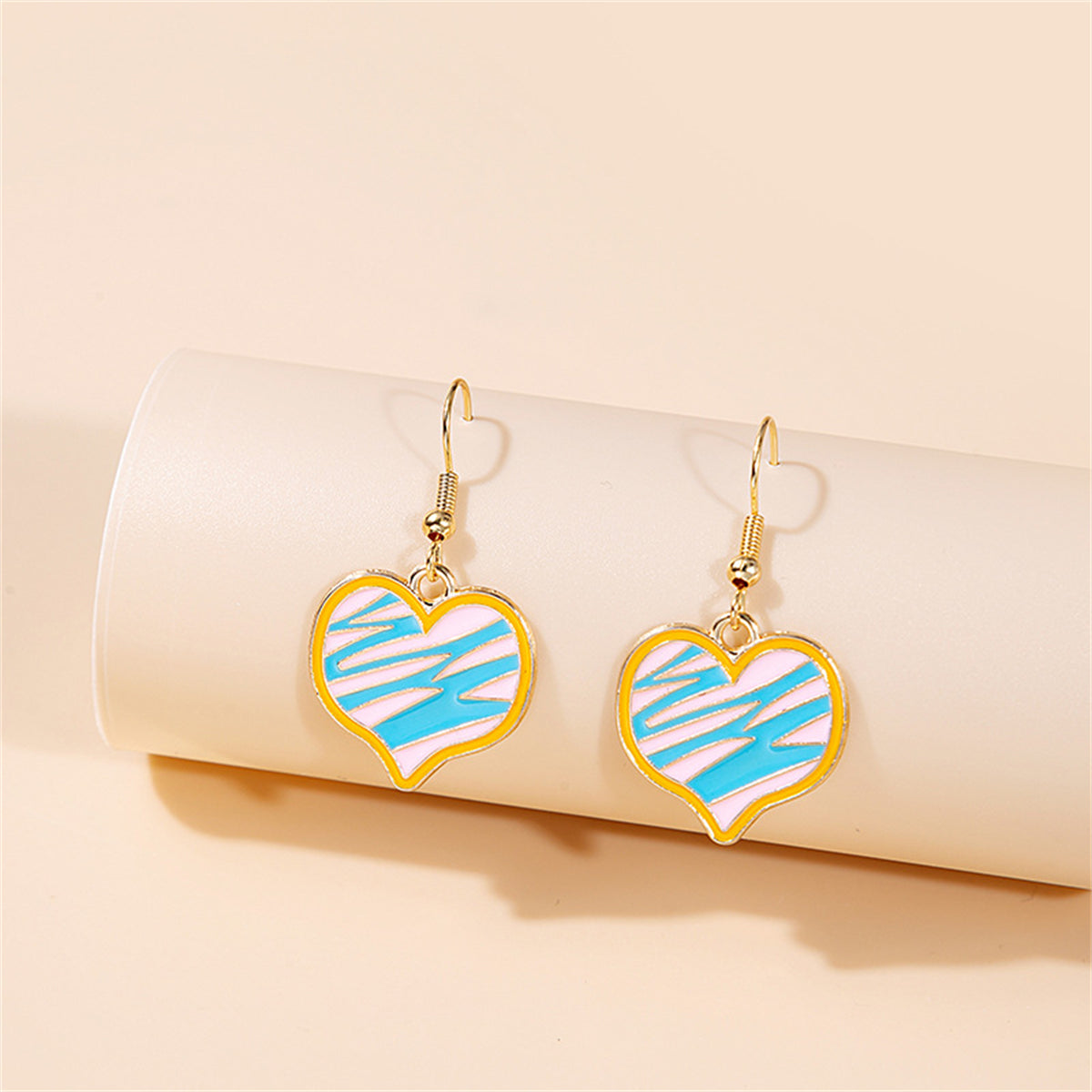 Blue and White Heart Drop Earrings, drop earrings for women, everyday style, front view