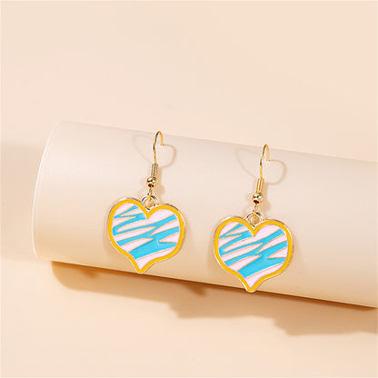 Blue and White Heart Drop Earrings, drop earrings for women, everyday style, front view