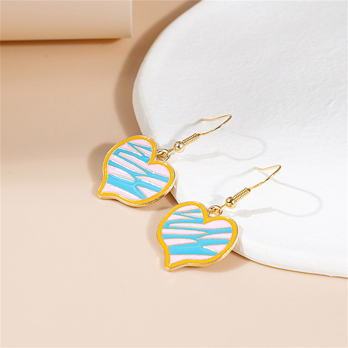 Blue and White Heart Drop Earrings, drop earrings for women, everyday style, side view