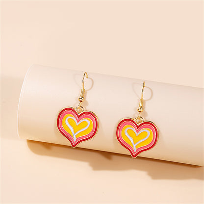 Yellow Enamel and 18K Gold-Plated Layered Heart Drop Earrings, gold drop earrings for women, front view