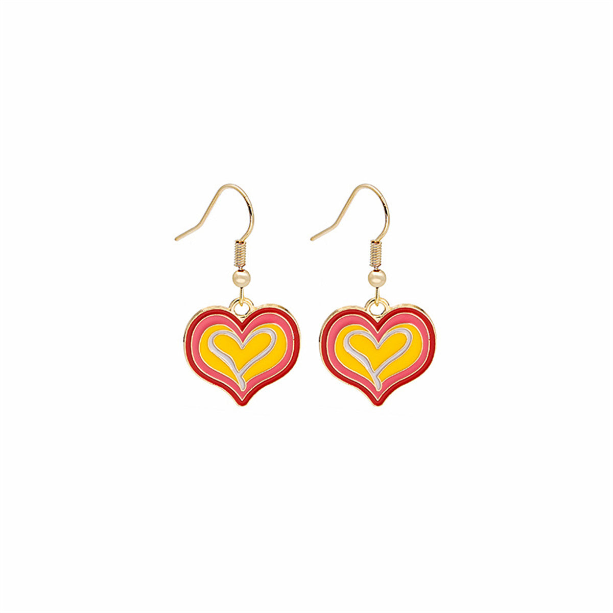 Yellow Enamel and 18K Gold-Plated Layered Heart Drop Earrings, gold drop earrings for women, side view