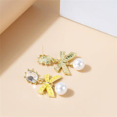 Crystal & Yellow Enamel Pearl 18K Gold-Plated Bow Drop Earrings