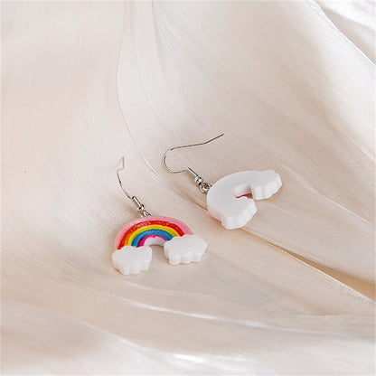 Pink and White Glitter Rainbow Cloud Drop Earrings, drop earrings for women, everyday style, lifestyle look