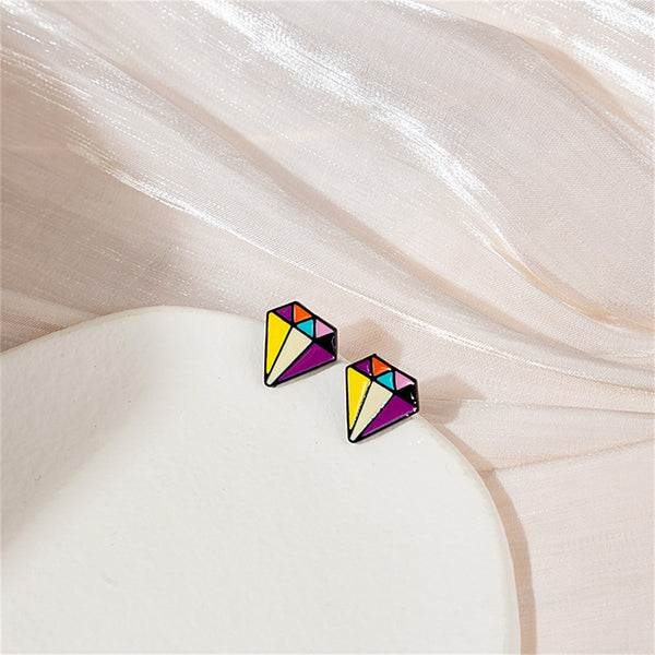 Yellow & Purple Multicolor Diamond-Shape Stud Earrings