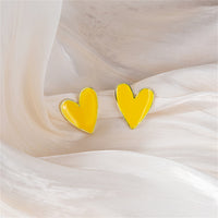 Yellow Enamel & 18k Gold-Plated Heart Stud Earrings