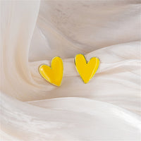 Yellow Enamel & 18k Gold-Plated Heart Stud Earrings