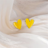 Yellow Enamel & 18k Gold-Plated Heart Stud Earrings