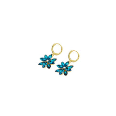Blue Crystal & Cubic Zirconia Floral Huggie Earrings