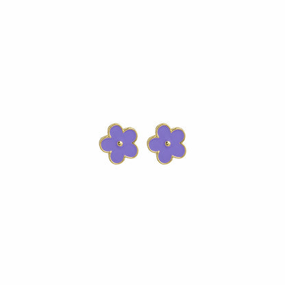 Purple Enamel and 18K Gold-Plated Flower Stud Earrings, gold stud earrings for women, elegant gift for her, detail close-up