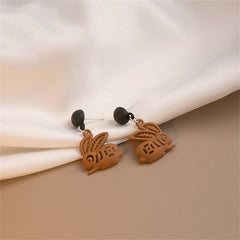 Coffee Enamel & Silver-Plated Rabbit Drop Earrings