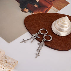 Silver-Plated Chain Cross Huggie Earrings