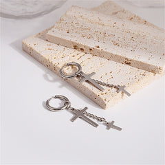 Silver-Plated Chain Cross Huggie Earrings