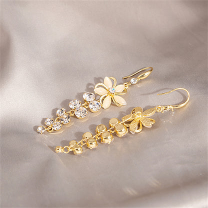 Cat's Eye and Cubic Zirconia Flower Cascading Drop Earrings, drop earrings for women, elegant gift for her, side view