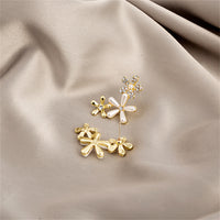 Clear Cubic Zirconia & Pearl Tri-Flower Stud Earrings