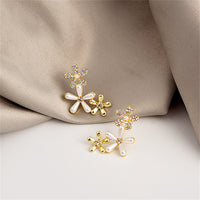 Clear Cubic Zirconia & Pearl Tri-Flower Stud Earrings