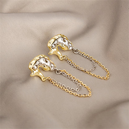 Two-Tone Abstract Hammered Chain Drop Earrings, drop earrings for women, elegant gift for her, detail close-up
