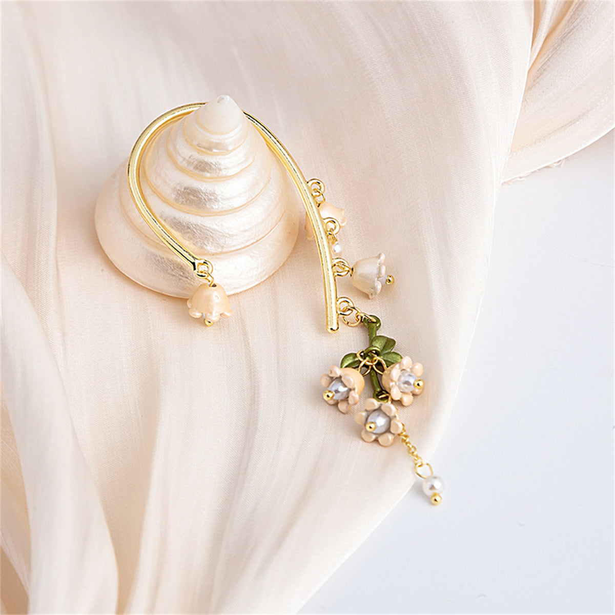 Pearl and 18K Gold-Plated Floral Ear Climber, gold drop earrings for women, dainty minimalist design, styled look