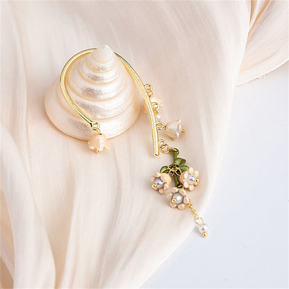 Pearl and 18K Gold-Plated Floral Ear Climber, gold drop earrings for women, dainty minimalist design, styled look