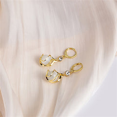 White Cat's Eye & Cubic Zirconia Twisted Huggie Drop Earrings
