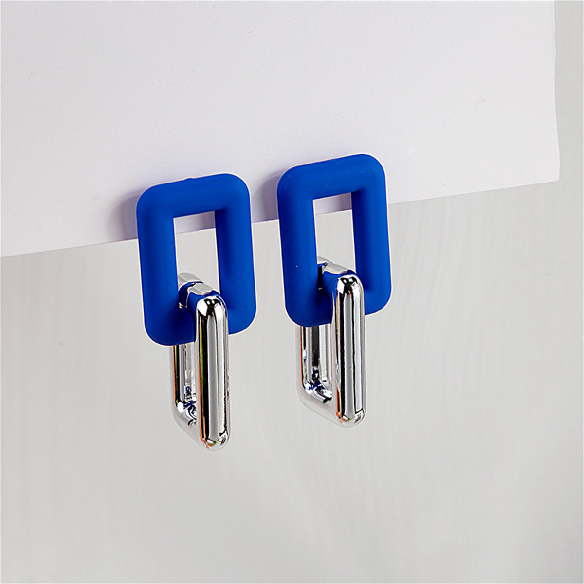 Blue Acrylic and Silver-Plated Chain Link Drop Earrings, silver drop earrings for women, detail close-up