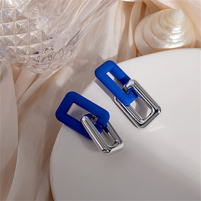 Blue Acrylic and Silver-Plated Chain Link Drop Earrings, silver drop earrings for women, elegant gift for her, lifestyle look