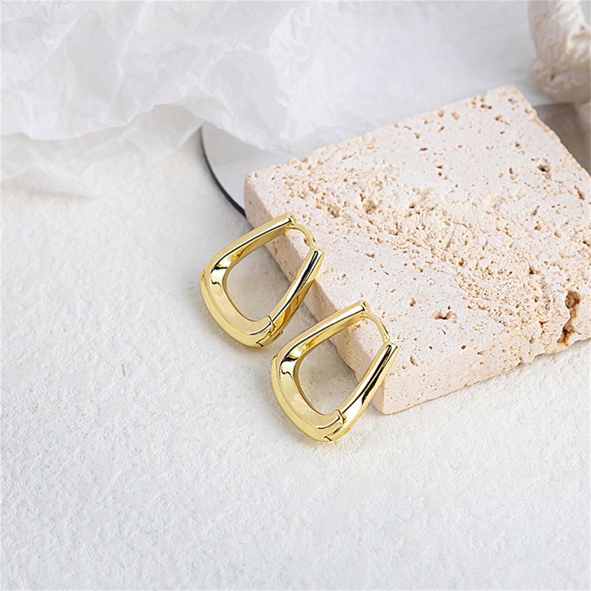 18K Gold-Plated U-Shape Huggie Earrings, gold huggie earrings, vintage-inspired design, side view