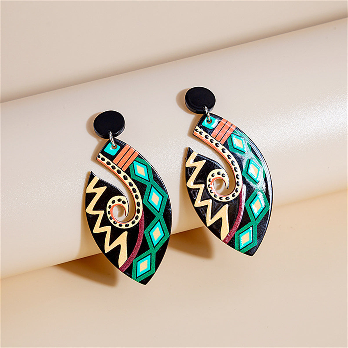 Green Acrylic and Silver-Plated Geometric Drop Earrings, silver drop earrings for women, elegant gift for her, front view