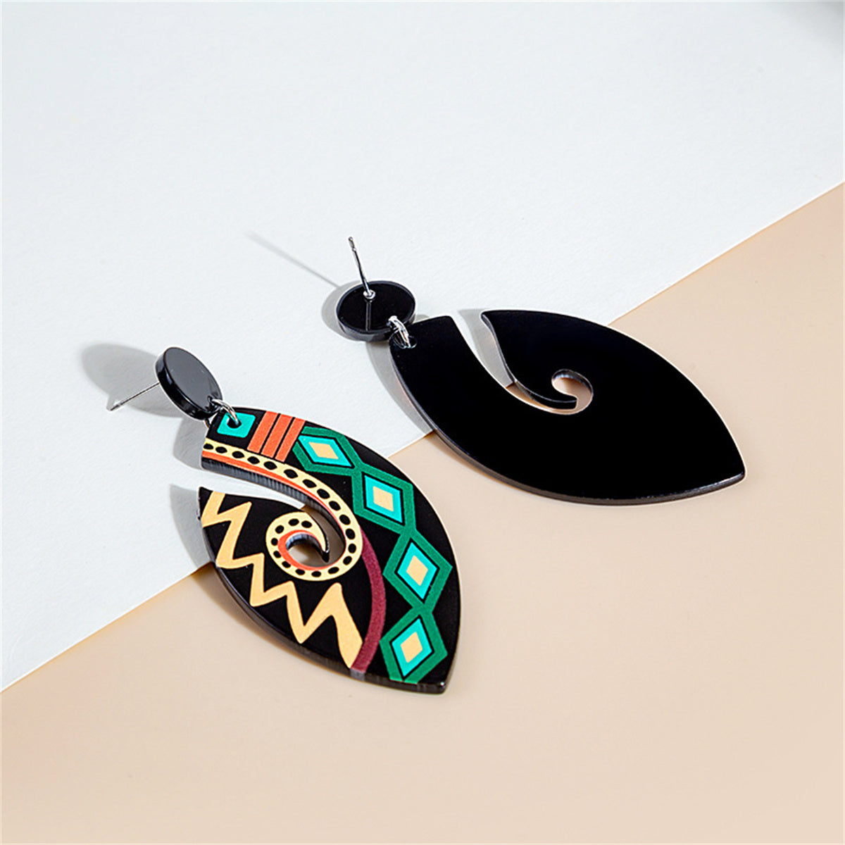 Green Acrylic and Silver-Plated Geometric Drop Earrings, silver drop earrings for women, detail close-up