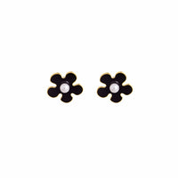 Pearl & Black Enamel 18k Gold-Plated Flower Stud Earrings