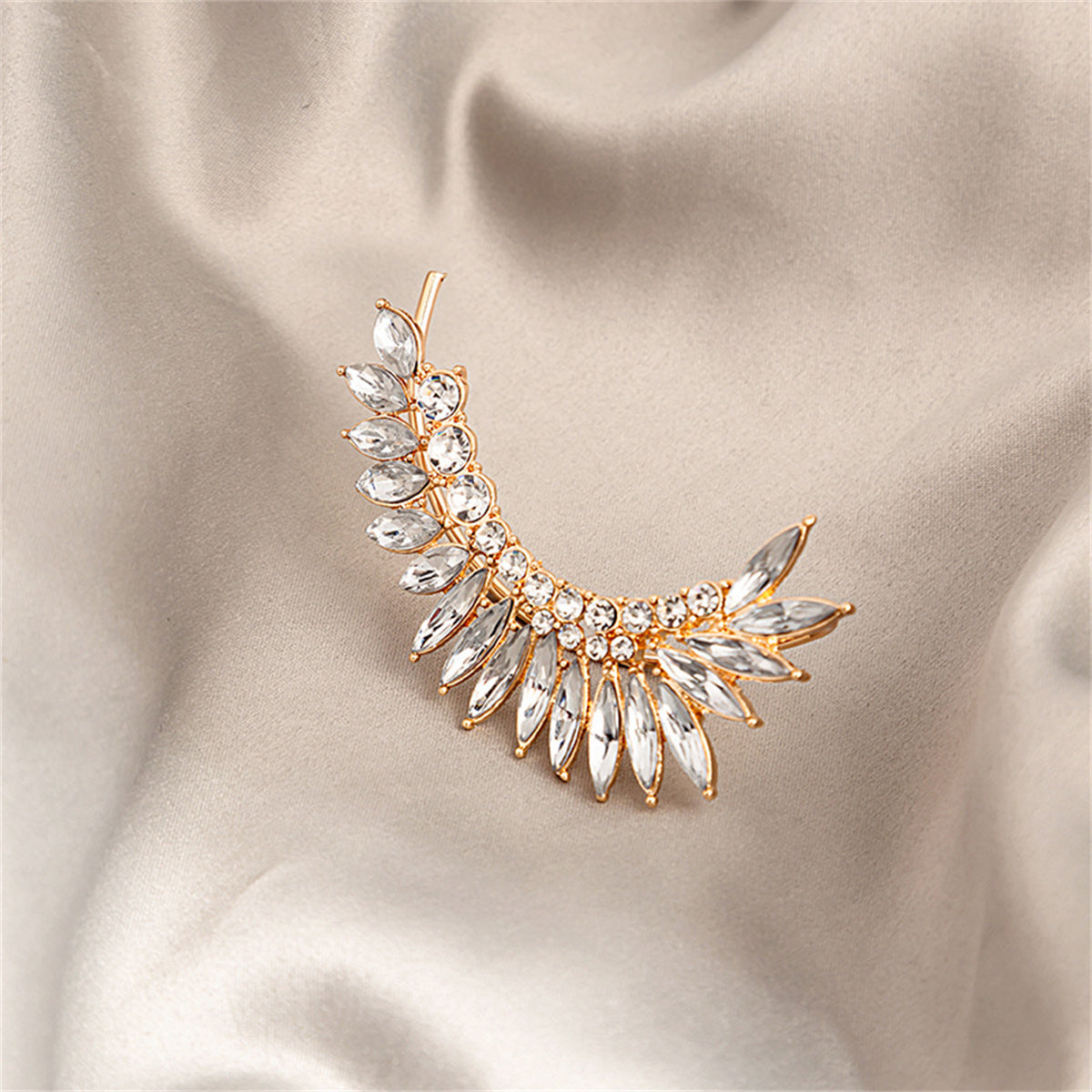 Cubic Zirconia and Crystal Marquise-Cut Ear Climber, stud earrings for women, elegant gift for her, detail close-up