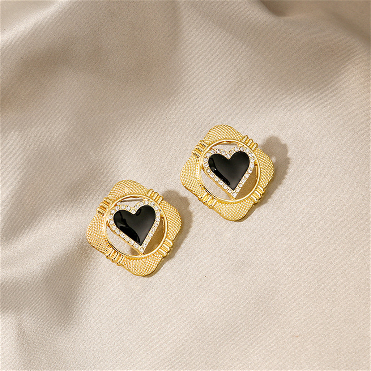 Cubic Zirconia and 18K Gold-Plated Heart Rhombus Stud Earrings, gold stud earrings for women, everyday style, lifestyle look