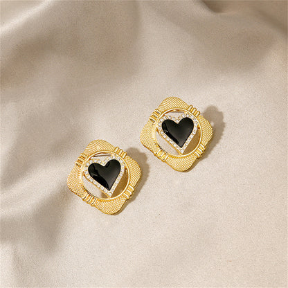 Cubic Zirconia and 18K Gold-Plated Heart Rhombus Stud Earrings, gold stud earrings for women, everyday style, lifestyle look
