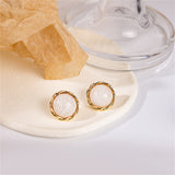 White Resin & 18k Gold-Plated Twisted-Trim Round Stud Earrings